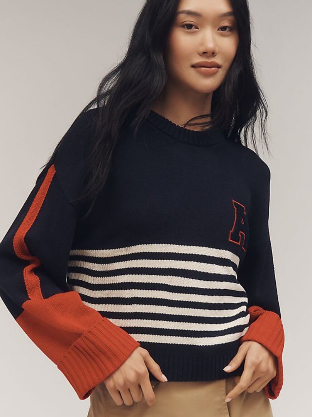 NWT Maeve Sporty Crew-Neck Sweater / Navy Red Cream / Size S